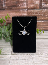 Load image into Gallery viewer, Rainbow Moonstone Triple Moon Wire-Wrapped Pendant