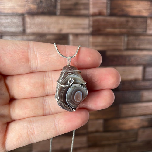 Botswana Agate Wire-Wrapped Pendant
