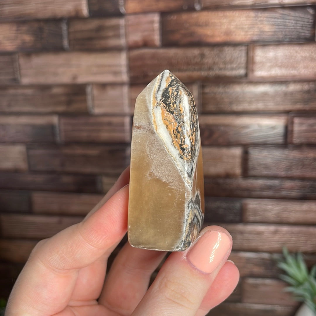 Banded Honey Calcite Tower – Buried Treasures Crystals
