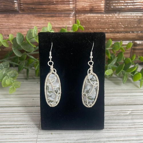 Moss Agate Wire-Wrapped Earrings
