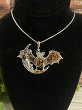 Load image into Gallery viewer, Amber Bat & Moon Sterling Silver Pendant