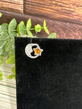 Load image into Gallery viewer, Amber Moon and Star Sterling Silver Earrings