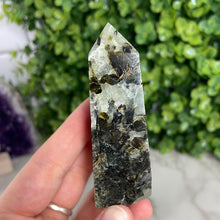 Load image into Gallery viewer, Prehnite Half Polished Tower