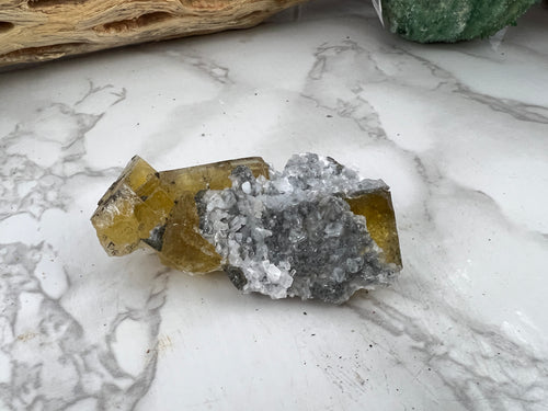 Yellow Fluorite and Quartz Specimen