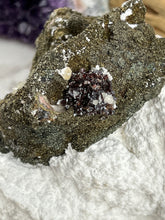 Load image into Gallery viewer, White Barite, Marcasite and Red Raspberry Sphalerite Specimen