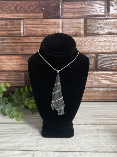 Black Kyanite Wire-Wrapped Pendant