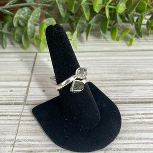 Moldavite & Herkimer Diamond Size 9 Sterling Silver Ring