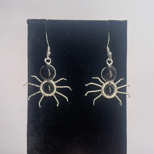 Black Onyx Wire-Wrapped Spider Earrings