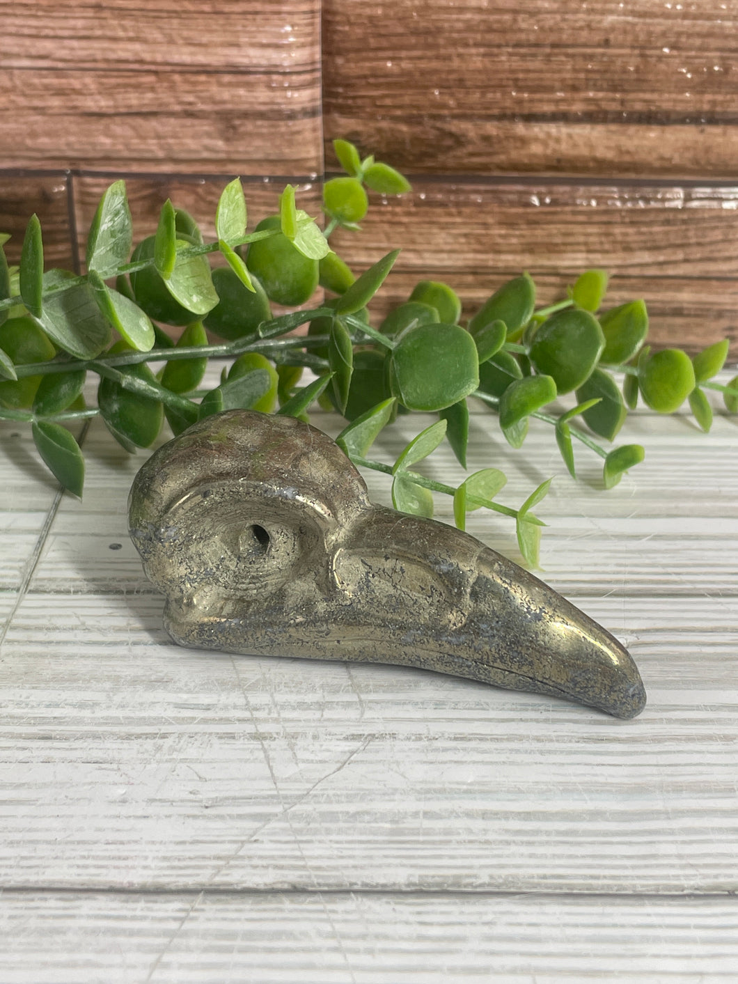 Pyrite Raven Skull Carving