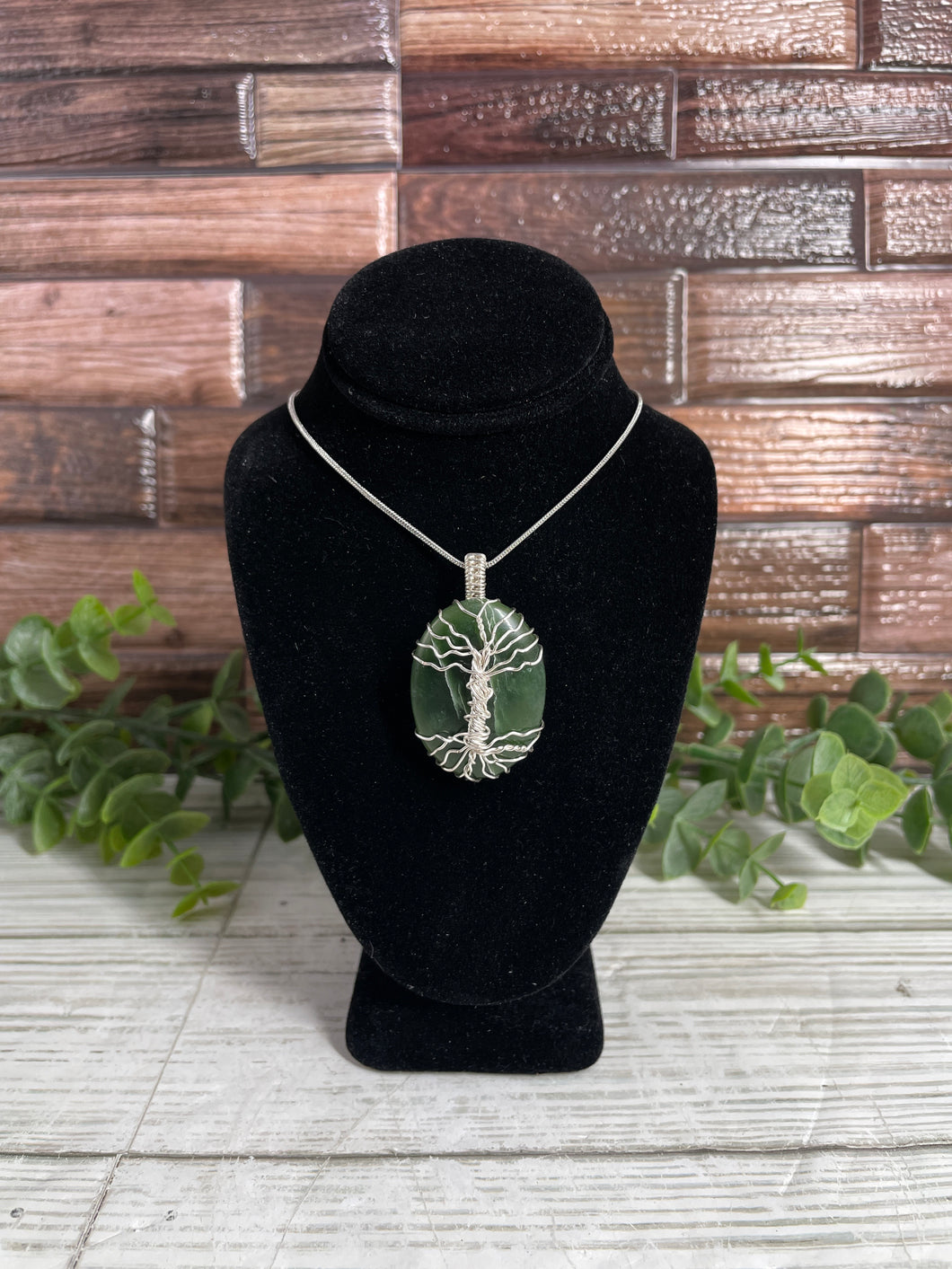Nephrite Jade Tree Of Life Wire-Wrapped Pendant