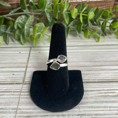 Moldavite & Herkimer Diamond Size 9 Sterling Silver Ring