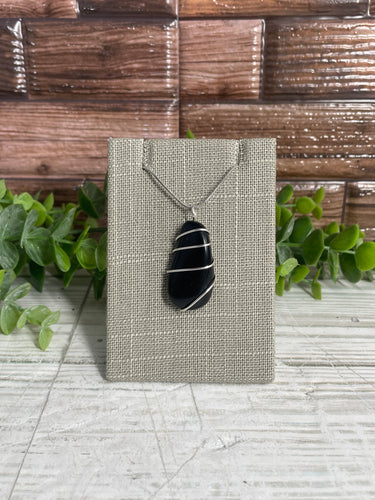 Obsidian Wire-Wrapped Pendant