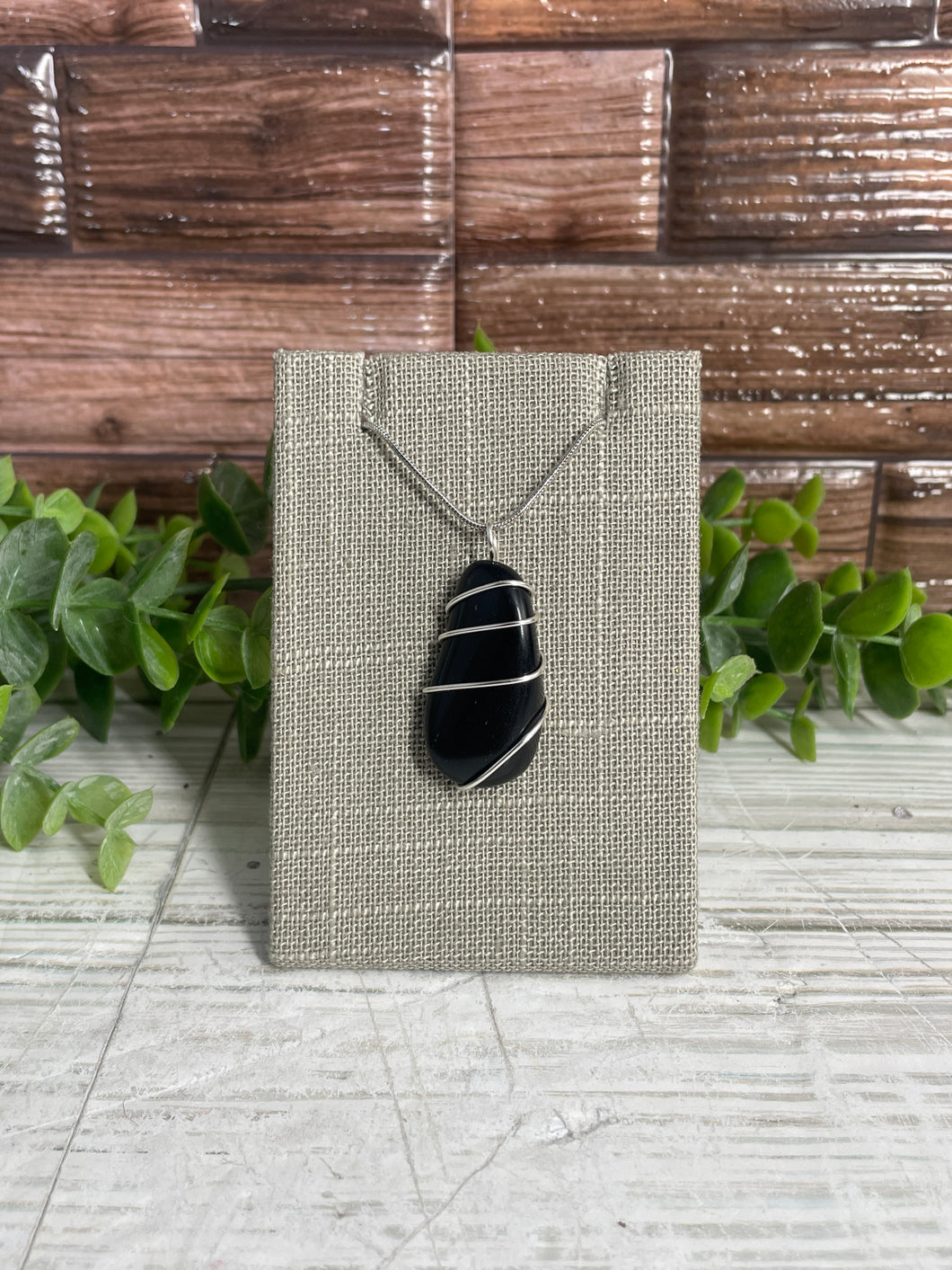 Obsidian Wire-Wrapped Pendant