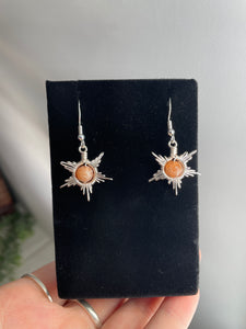 Sunstone Star/Snowflake Wire-Wrapped Earrings