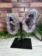 Load image into Gallery viewer, Amethyst Geode Pair on Metal Stand