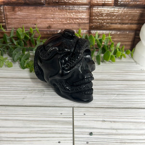 Obsidian Skull with Snake