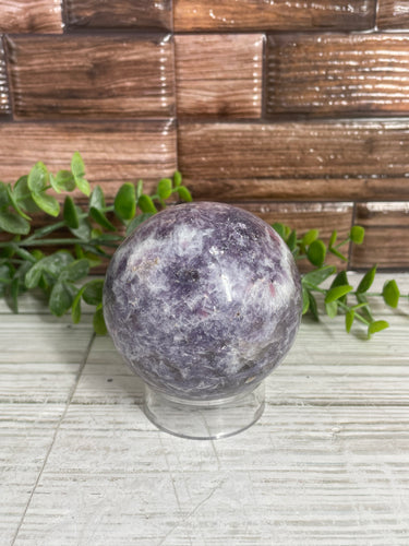 Lepidolite Sphere With Pink Tourmaline & Smoky Quartz