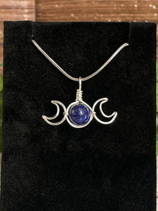 Lapis Lazuli Triple Moon Wire-Wrapped Pendant