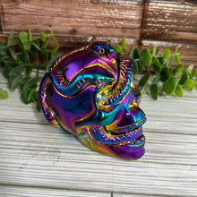 Load image into Gallery viewer, Rainbow Aura Obsidian Skull with Snake