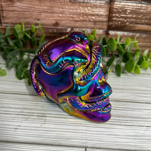 Rainbow Aura Obsidian Skull with Snake