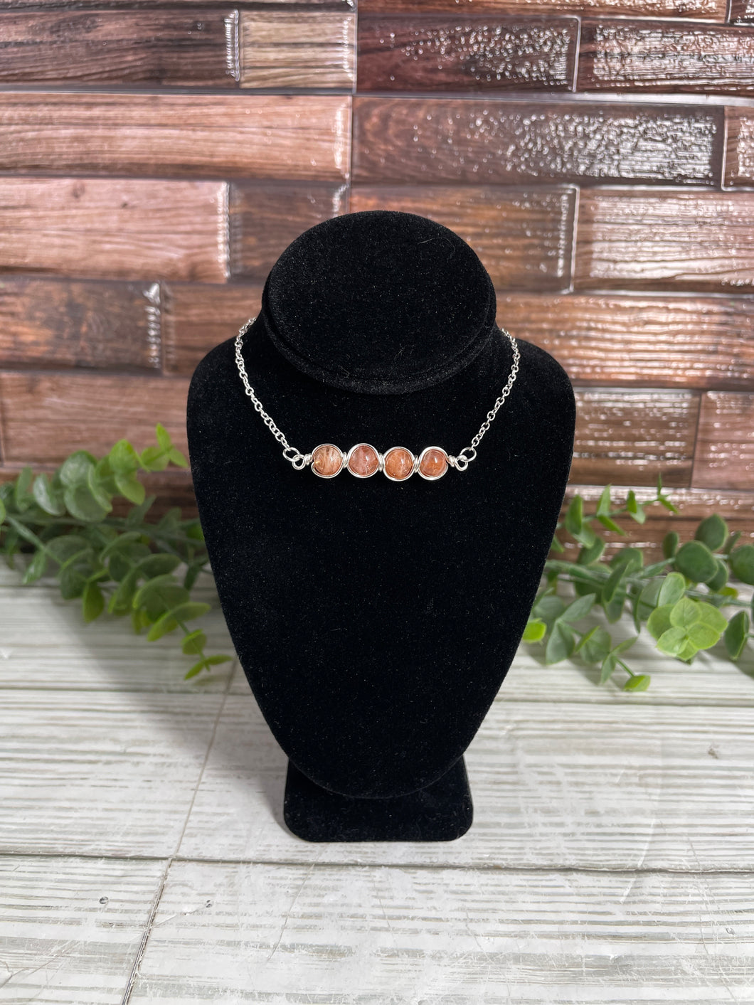 Sunstone Beaded Wire-Wrapped Necklace
