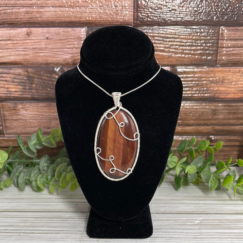 Red Tiger Eye Wire-Wrapped Pendant