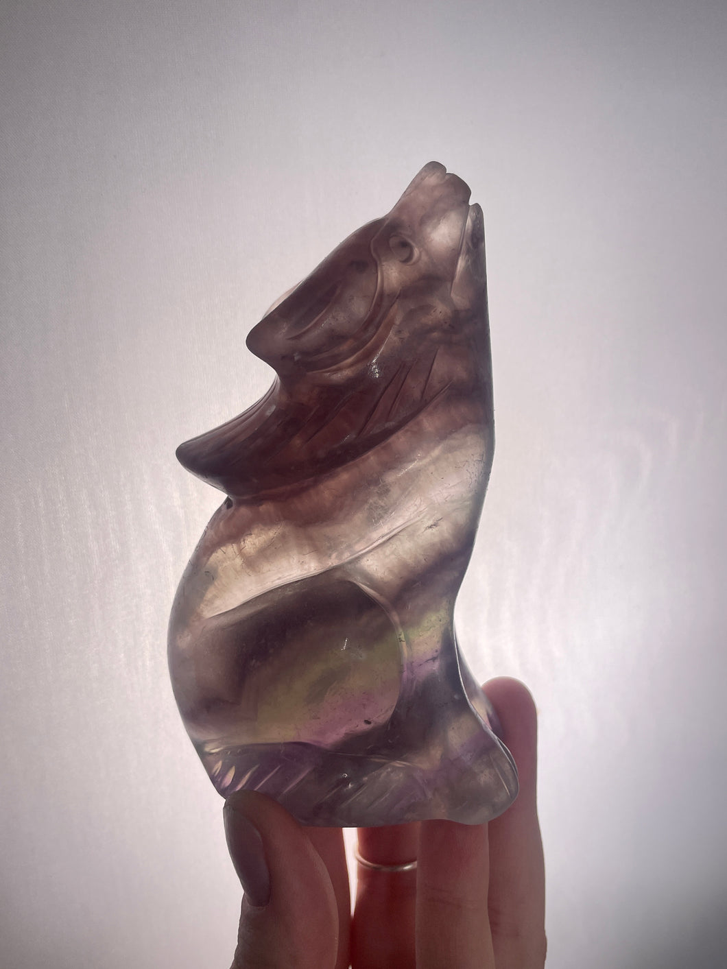 Fluorite Wolf Carving