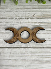 Load image into Gallery viewer, Triple Moon Goddess Wooden Sphere Stand