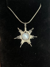 Load image into Gallery viewer, Rainbow Moonstone Star/Snowflake Wire-Wrapped Pendant