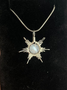 Rainbow Moonstone Star/Snowflake Wire-Wrapped Pendant