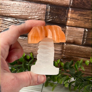 White and Peach Selenite Palm Tree