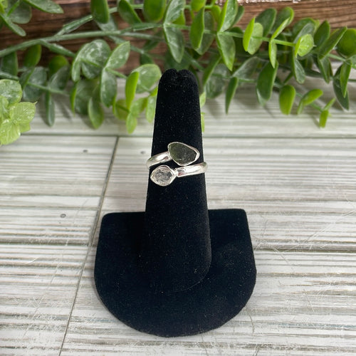 Moldavite & Herkimer Diamond Size 6 Sterling Silver Ring