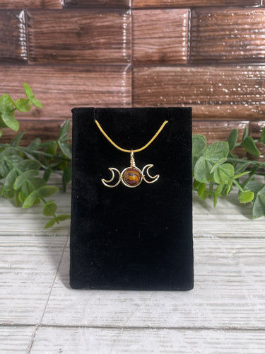 Mookaite Triple Moon Gold Wire-Wrapped Pendant