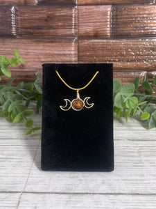 Mookaite Triple Moon Gold Wire-Wrapped Pendant