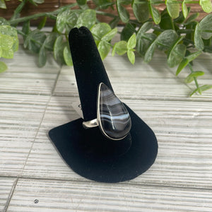 Black Banded Agate Size 11 Sterling Silver Ring