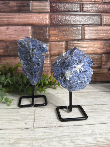 Raw Sodalite On Metal Stand