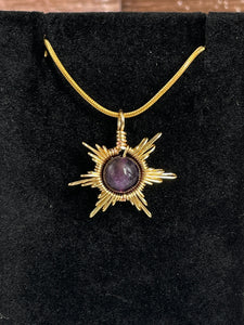 Amethyst Star/Snowflake Wire-Wrapped Pendant (Gold)