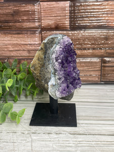 Amethyst With Calcite On Metal Stand