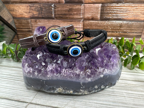 Evil Eye Leather Pull Bracelet