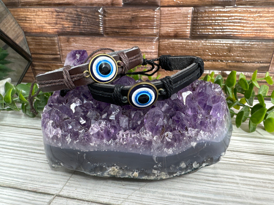 Evil Eye Leather Pull Bracelet