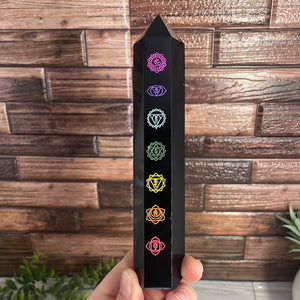 Engraved Obsidian Chakra Tower