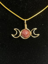 Load image into Gallery viewer, Mookaite Triple Moon Gold Wire-Wrapped Pendant