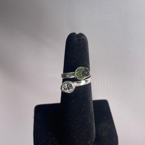Moldavite & Herkimer Diamond Size 5 Sterling Silver Ring