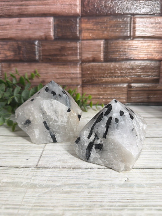 Tourmaline In Quartz Half-Polished Point