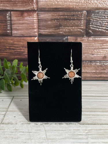 Sunstone Star/Snowflake Wire-Wrapped Earrings