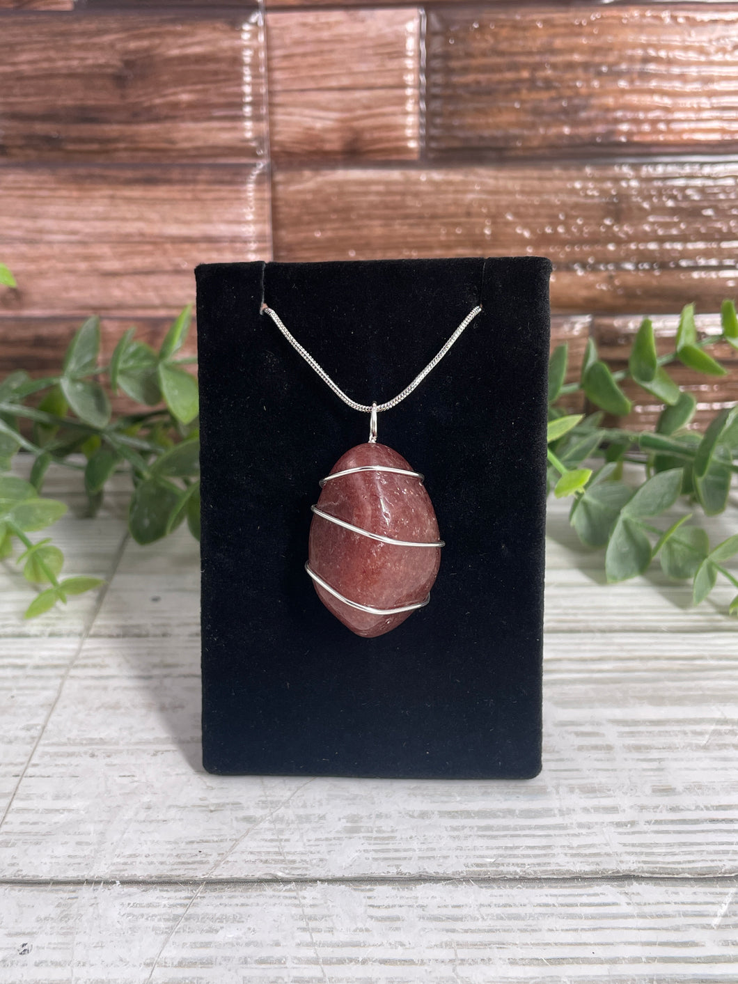 Strawberry Quartz Wire-Wrapped Pendant