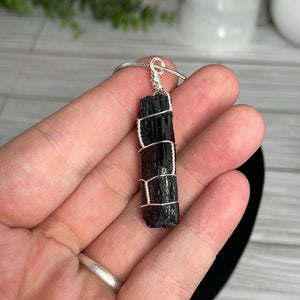 Black Tourmaline Wire-Wrapped Pendant