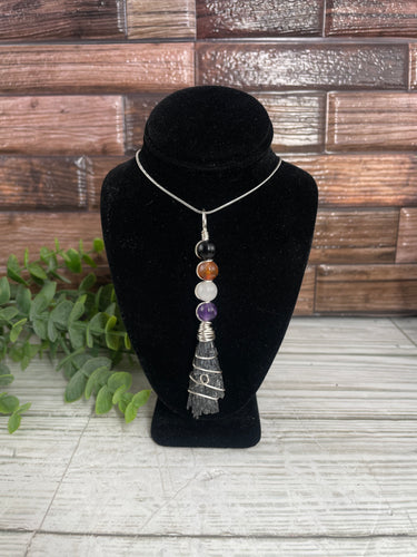 Black Kyanite Witches Broom Wire-Wrapped Pendant