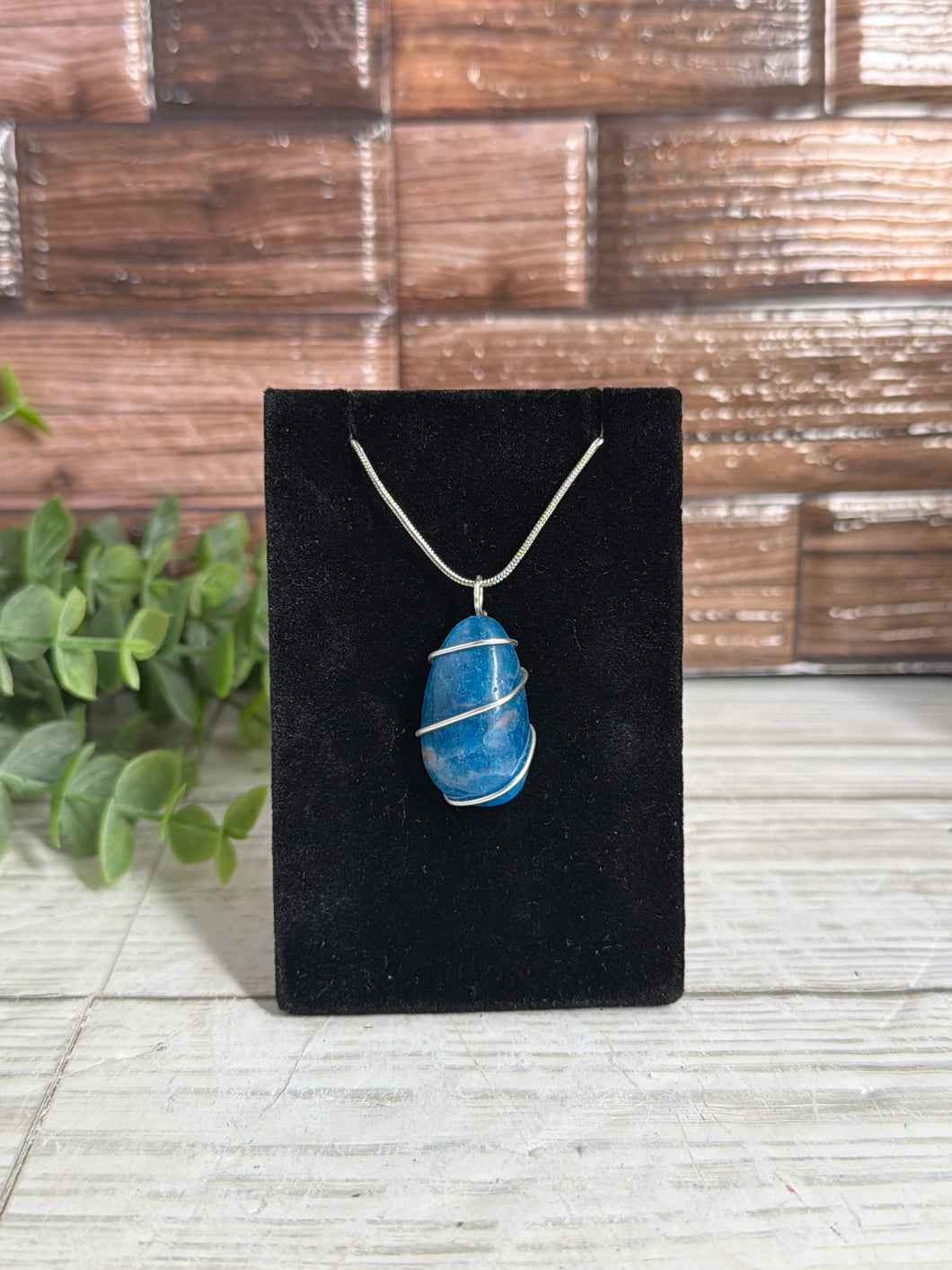 Blue Apatite Wire-Wrapped Pendant