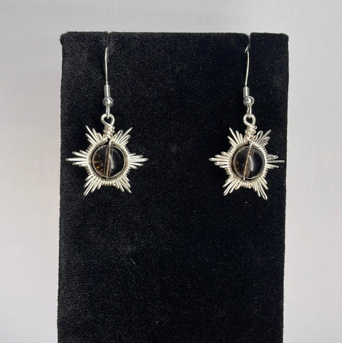 Smoky Quartz Star Wire-Wrapped Earrings